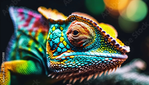 Close up of colorful chameleon.  © astaszczyk