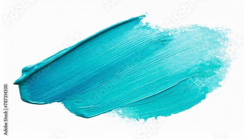 Vibrant turquoise paint stroke on white photo
