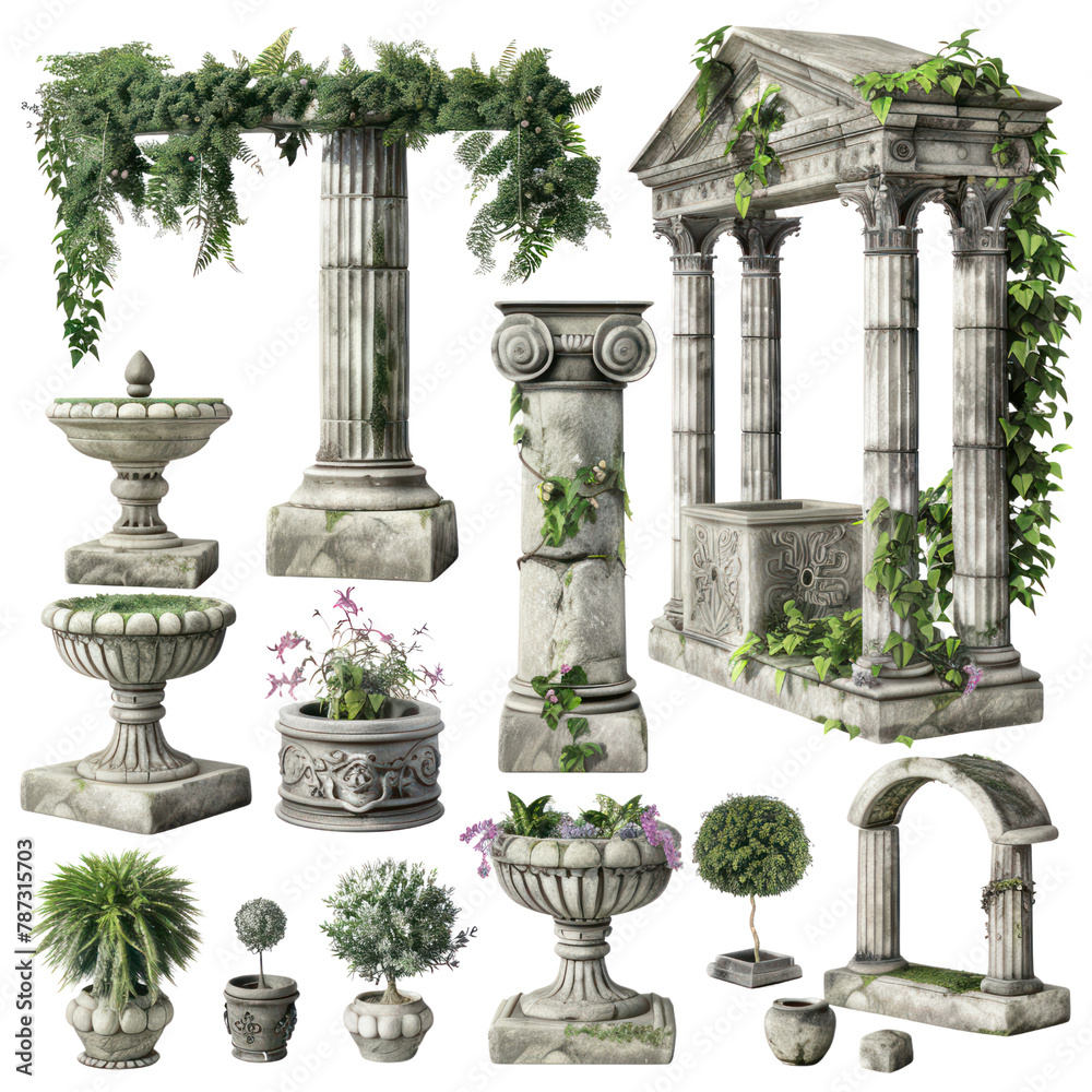 Naklejka premium Roman Gardens of Roman Art isolated on transparent png.