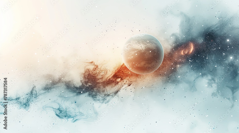 Fototapeta premium Vibrant abstract art with spheres resembling planets in a dynamic cosmic display.