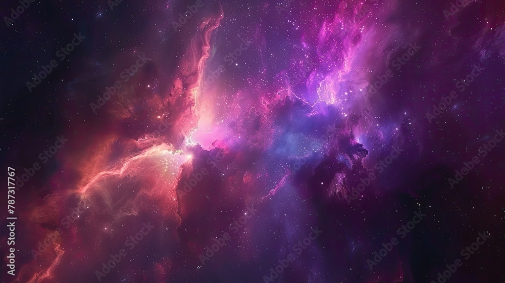 Colorful Starry Space, Milky Way Galaxy, Dark Night Sky, Nebulae, and Cosmos Universe Background Wallpaper - obrazy, fototapety, plakaty 