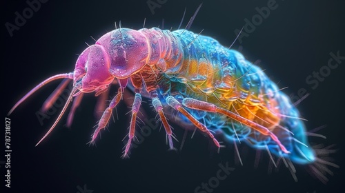 A microscopic view of a colorful iridescent rainbow centipede © Ai-Pixel