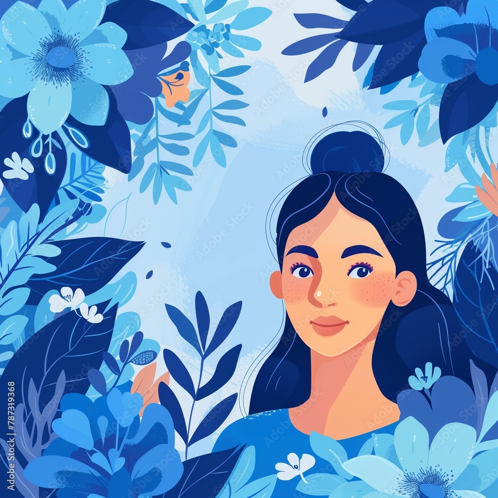 Craft a vibrant AI illustration prompt for an International Women's Day background in blue hues featuring ample copy space for text or messages Craft a vibrant AI illustration prompt for an International Women's Day background in blue hues featuring ample copy space for text or messages