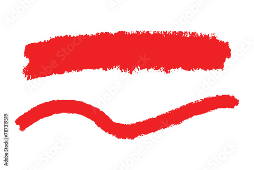 Set of red brush strokes on white background, hand drawn stroke vector