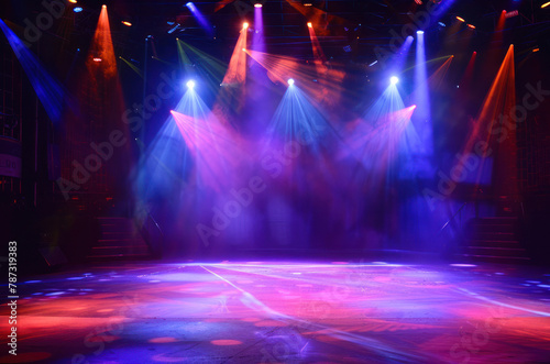 Empty stage with colorful spotlights. Scene lighting effects © lmot11