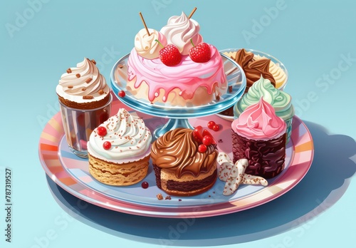 various types of cakes on plates