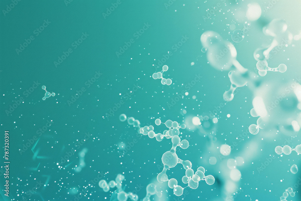 An abstract, minimalist biochemistry-themed Zoom background in teal. AI