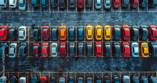 Explore the vast inventory of new vehicles at a factory parking lot, emphasizing the importance of efficient transportation logistics. AI generative technology adds depth to the image.