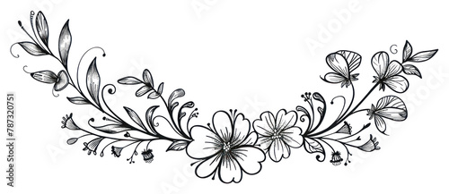 PNG Divider doodle flowers butterfly pattern white line.