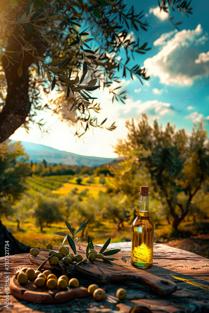 bottle of olive oil in the garden. selective focus. bottle of olive oil in the garden. selective focus.