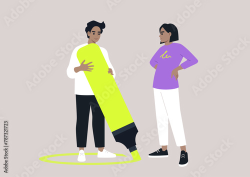 Establishing Personal Space, Two Figures Drawing Lines of Respect, A duo engages in a visual dialogue on their boundaries