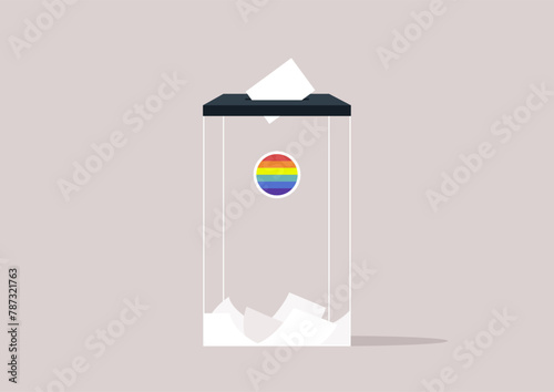 Pride in Democracy, A Celebration of LGBTQ Rights at the Ballot Box adorned with the rainbow, symbolizing inclusive voting for same sex marriages