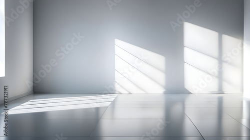 Empty room with shadows interior room and wall  sunlight on a gray wall studio background for product presentation