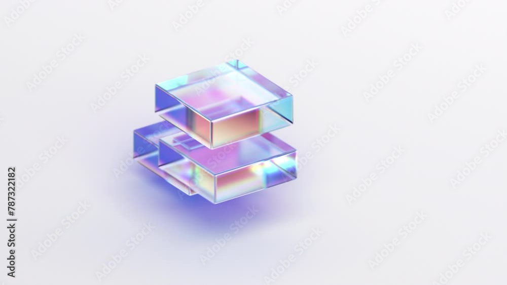 Abstract geometric animation, glass cube, 4k looping video, 3d render
