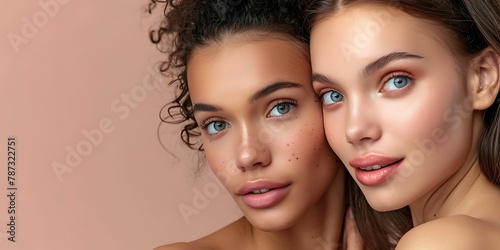 Beauty portrait of two young women with healthy skin and natural makeup.