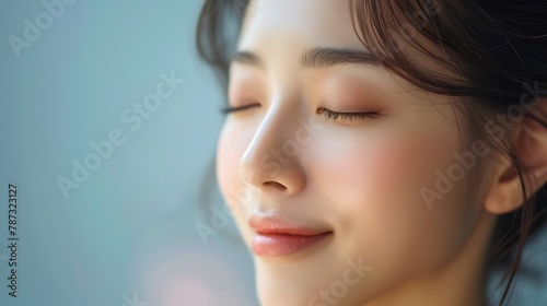 Portrait of a beautiful asian woman with closed eyes, soft focus
