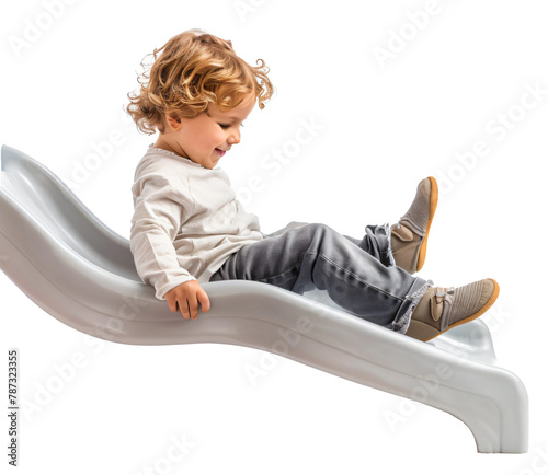 A child sliding down a slide isolated on the transparent background PNG.