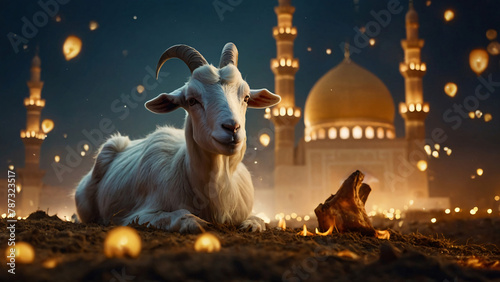 Goat Qurban Eid al adha mubarak festival islamic background, eid ul adha background, ai generated