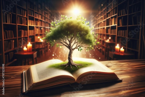 A tree is growing out an open book