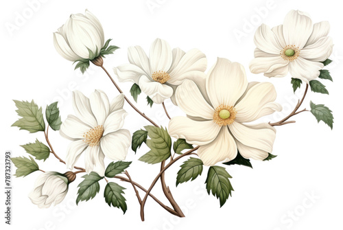 PNG  Vintage drawing white botanical flower plant white background.