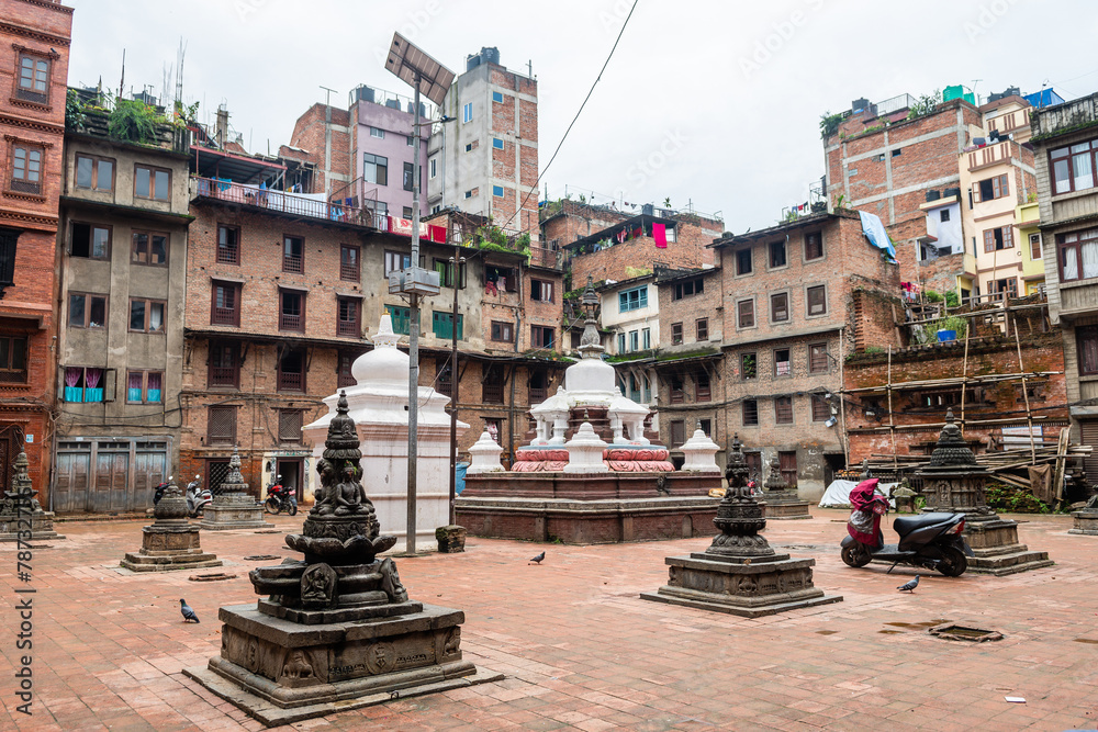 street. view of kathmandu old town, nepal - obrazy, fototapety, plakaty 