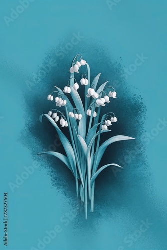a bouquet of white lilies of the valley on a blue background photo