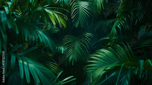 Exotic tropical forest  stunning green jungle with lush palm leaves for panoramic wallpaper