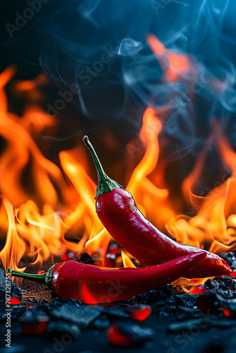 chili pepper on fire. selective focus.