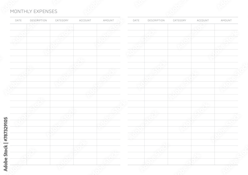 monthly expense tracker template with a simple and minimal style. Note, scheduler, diary, calendar planner document template illustration. monthly expense tracker template with a simple and minimal style. Note, scheduler, diary, calendar planner document template illustration.