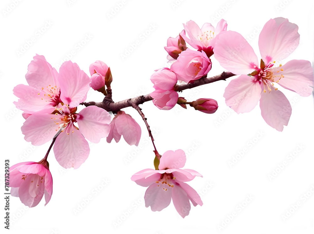 Beautiful cherry blossoms on a branch isolated against a transparent background, capturing the essence of spring Beautiful cherry blossoms on a branch isolated against a transparent background, capturing the essence of spring
