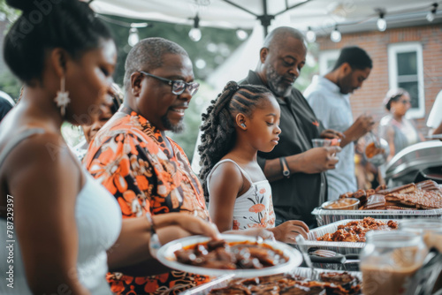 Juneteenth concept - celebration with people of all ages at a community barbecue. photo