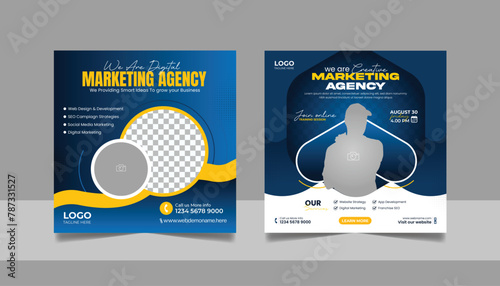Digital Marketing Social Media Post Template, Online Live Webinar, Business Conference, Guest Speaker Web Banner Square Flyer Design Set.