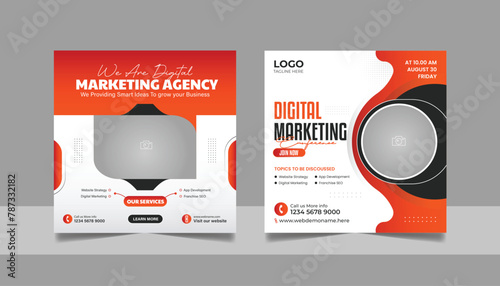 Digital Marketing Social Media Post Template, Online Live Webinar, Business Conference, Guest Speaker Web Banner Square Flyer Design Set.