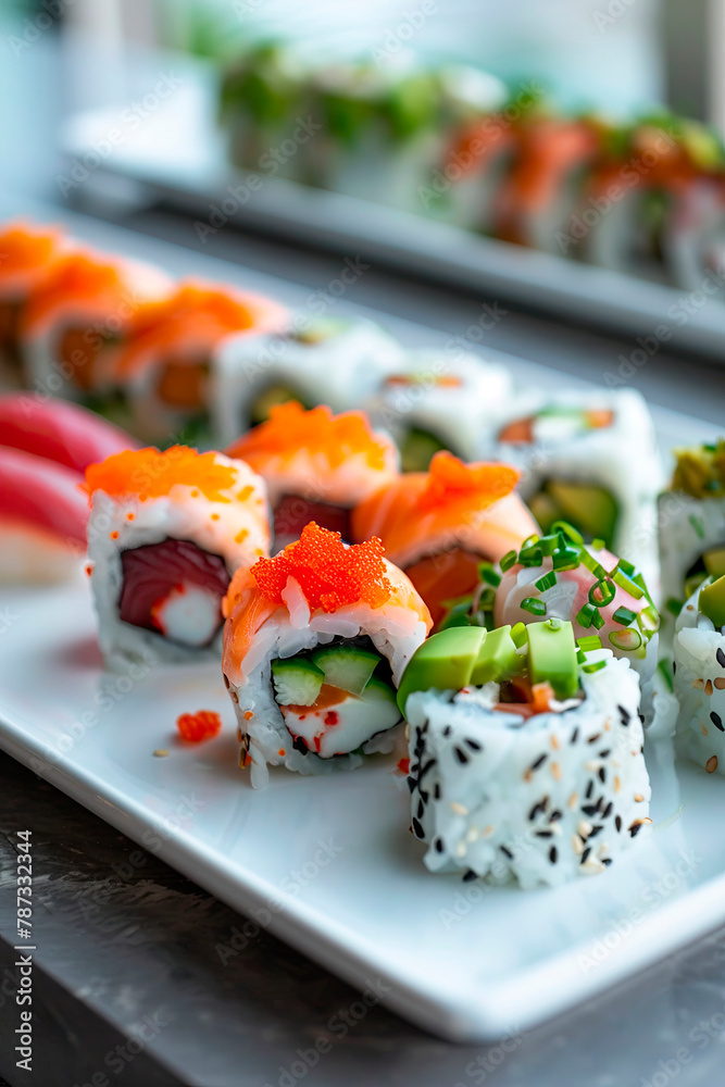 various sushi and rolls. selective focus. various sushi and rolls. selective focus.