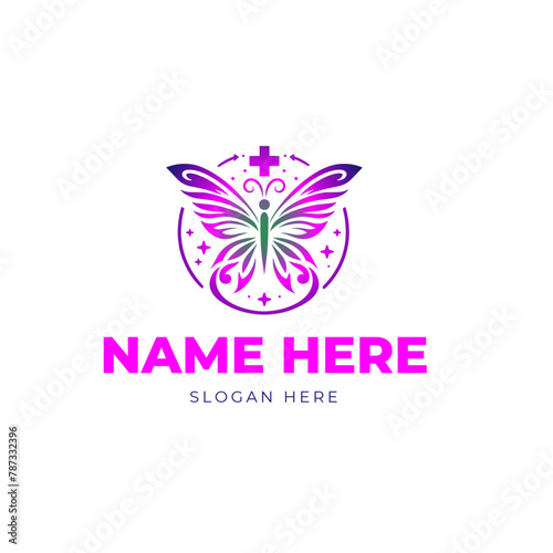 A stylized butterfly symbolizing transformation and healing, with elegant wings and a subtle nod to the medical cross integrated into the design