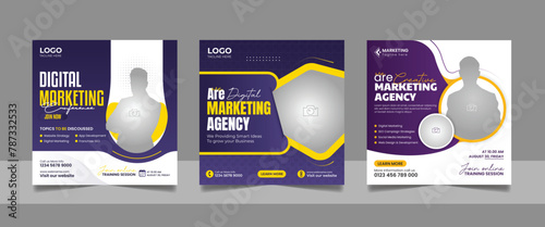 Digital Marketing Social Media Post Template, Online Live Webinar, Business Conference, Guest Speaker Web Banner Square Flyer Design Set.
