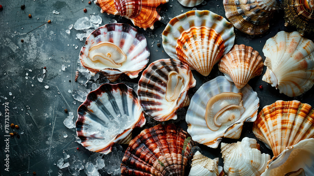 many different beautiful shells. selective focus. many different beautiful shells. selective focus.