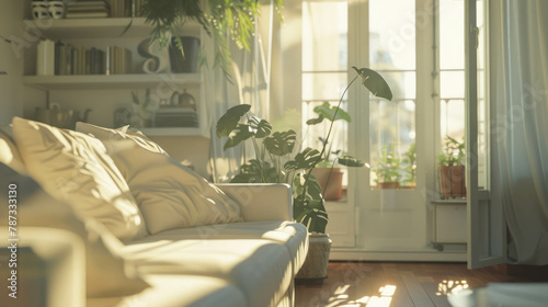 Step into this white aesthetic paradise with natural window lighting, radiating the essence of home. Shot on Sony A7, AI generative technology enriches the realism. photo