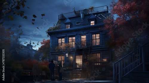 an image of an AI painter delicately adding the finishing touches to a house s facade  creating an ethereal atmosphere