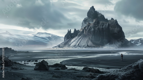 Capture the majestic beauty of Iceland in a cinematic landscape, tailored for activewear brand websites, AI generative.