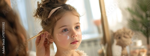 child girl puts on makeup with her mother's cosmetics. Selective focus.