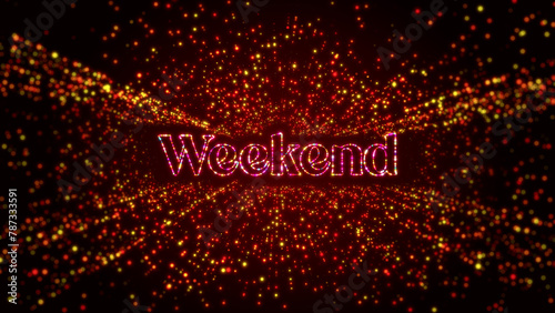 Festive Digital Space Dark Shiny Red Colorful Glowing Weekend Lettering Border Frame With Glitter Sparkle Dots And Lines