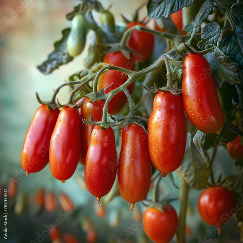 San Marzano tomatoes, ripe, elongated, against a soft-focus background