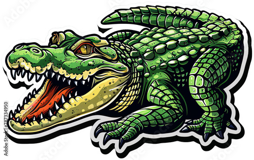 a sticker of a crocodile with its mouth open. transparent background png © LUPACO PNG