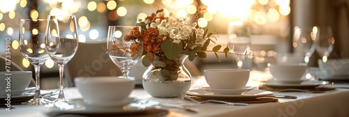 Elegant luxury table setting with fancy glassware in restaurant