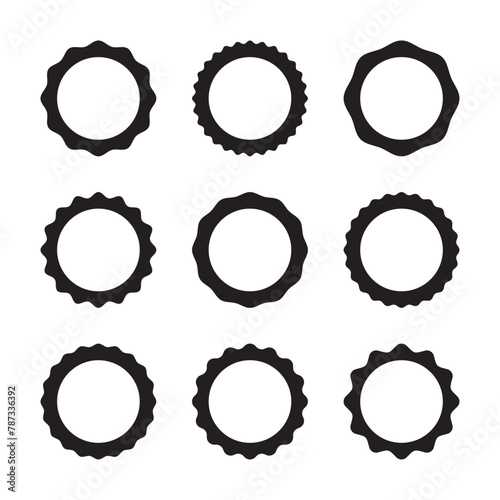 Black vector blank wavy edge circle stickers