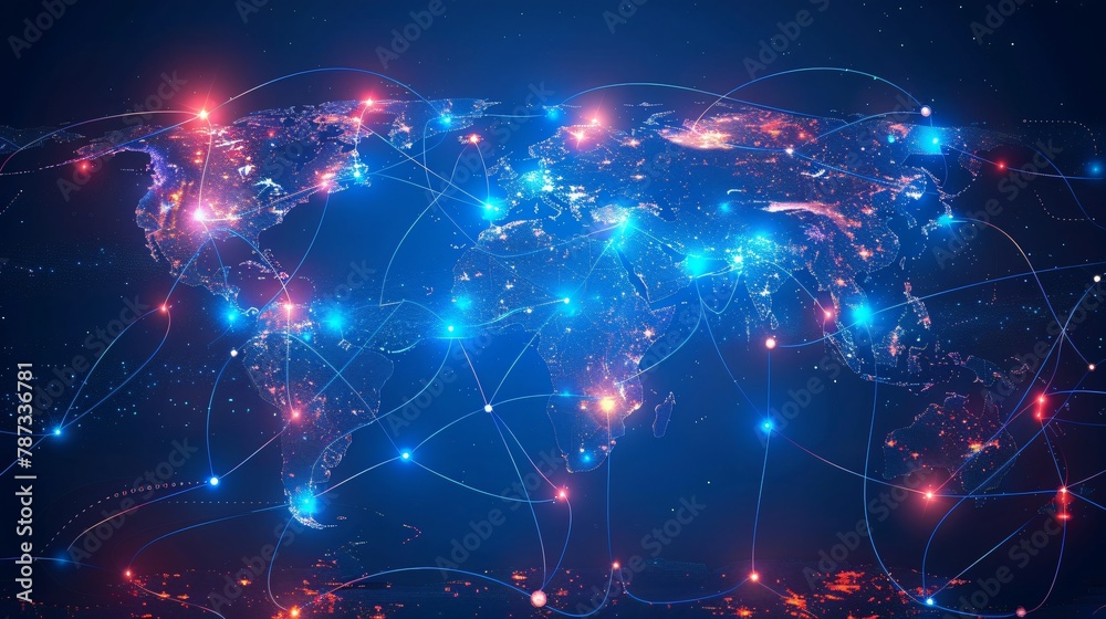 Obraz premium Global Communication Network with Luminous Links