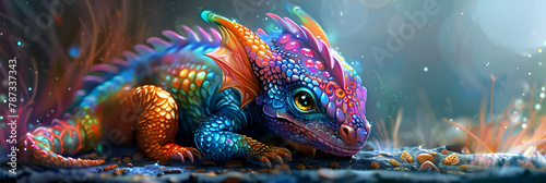 Rainbow Colored Bab Dragon, generative Ai