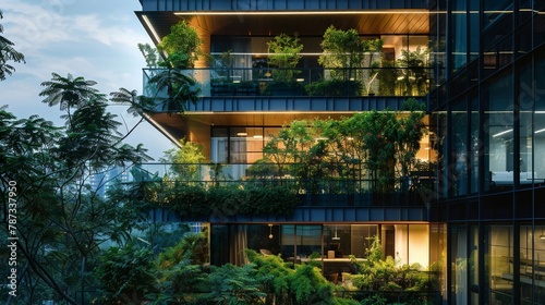 a sustainable energy-efficient office building in a modern city