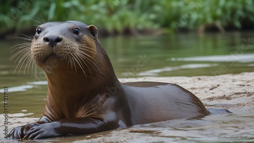 Regal Waters: Majestic Giant River Otter in its River Realm